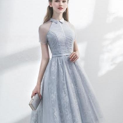 Gray Tulle Lace Short Prom Dress Party Dress