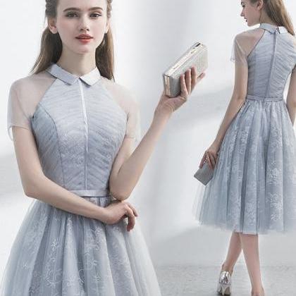 Gray Tulle Lace Short Prom Dress Party Dress
