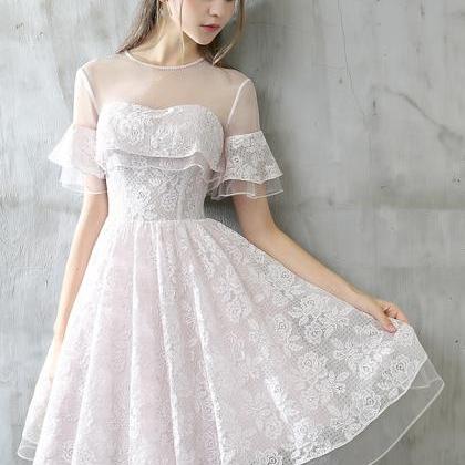 Pink Tulle Lace Short Prom Dress Cocktail Dress