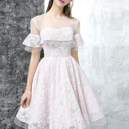 Pink Tulle Lace Short Prom Dress Cocktail Dress