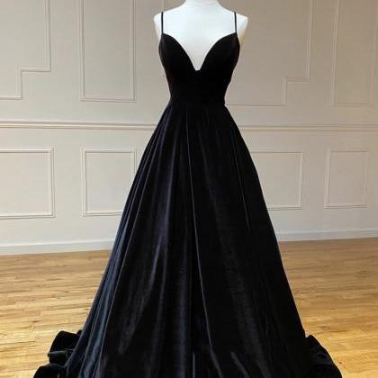 Black V Neck Velvet Prom Dress Evening Dress