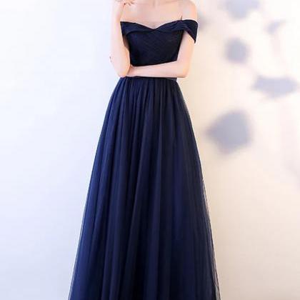 Simple Blue Tulle Long Prom Dress Evening Dress