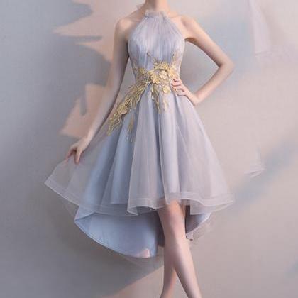 Gray Tulle Lace High Low Prom Dress Hoco Dress