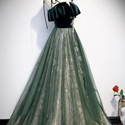 Green Velvet Sequins Prom Dress Green Formal Dress