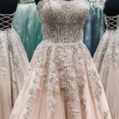 A Line Lace Strapless Prom Dress Evening Dress
