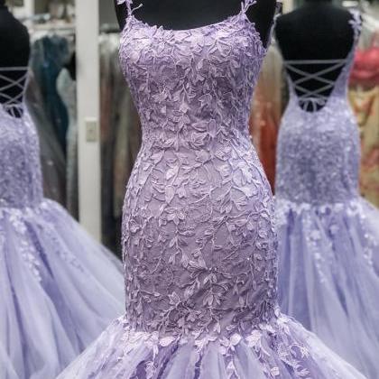 Purple lace prom dress mermaid even..