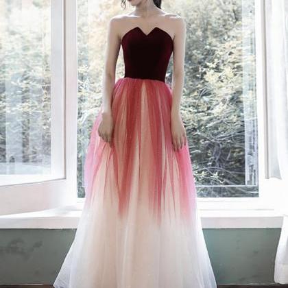 Burgundy Velvet Tulle Prom Dress Evening Dress