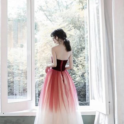 Burgundy Velvet Tulle Prom Dress Evening Dress