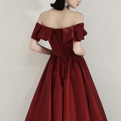 Burgundy Satin Long Prom Dress Evening Dress
