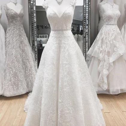 White V Neck Lace Prom Dress Wedding Dress