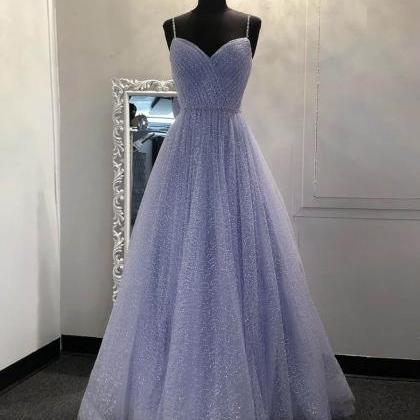 A Line Tulle Sequins Long Prom Dress Formal Dress