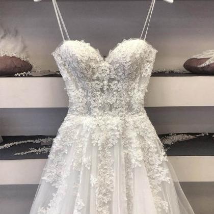 White Lace Tulle Prom Gown Formal Dress