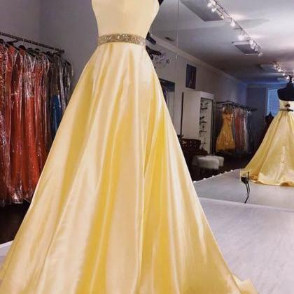 Yellow Satin Long Prom Dress Evening Dress