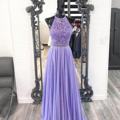 Purple Chiffon Lace Long Prom Dress Evening Dress