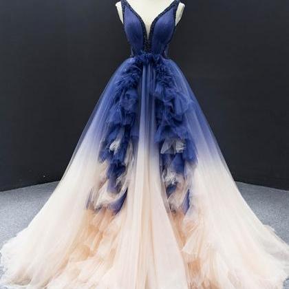Amazing Blue Tulle Prom Gown Blue Formal Dress