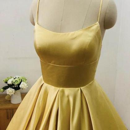 Yellow Satin Prom Dress Simple Evening Dress