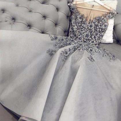Gray Tulle Appliqué Short Prom Dress Hoco Dress