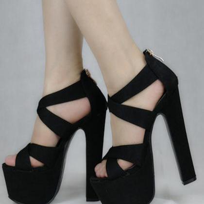 Sexy Black High Heel Sandals