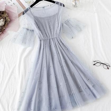 Cute Pearl Two-piece Short Skirt Summer Dress