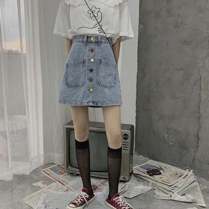 Cute Denim Skirt, Student Denim Skirt