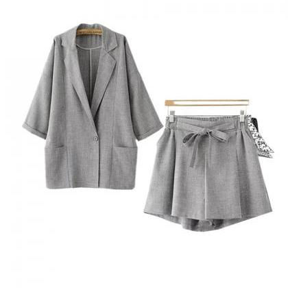 Fashionable Cotton And Linen Two-piece Suit