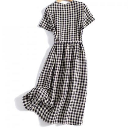 Simple Cotton And Plaid Dress