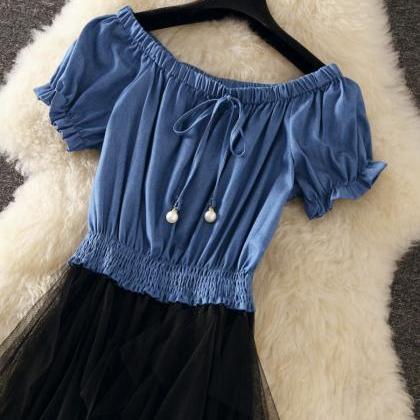 Cute Denim Stitching Dress Summer Dress
