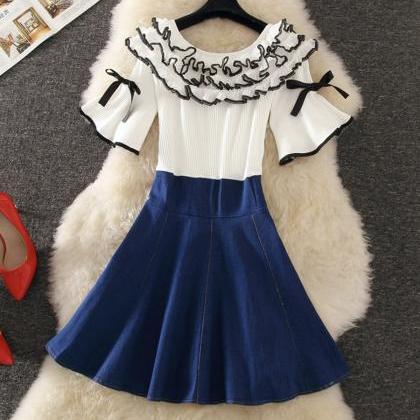 Summer Ruffled Denim Stitching Dress Fashion Dress