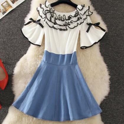 Summer Ruffled Denim Stitching Dress Fashion Dress