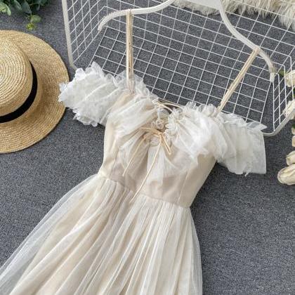 Cute Champagne Tulle Dress Summer Dress
