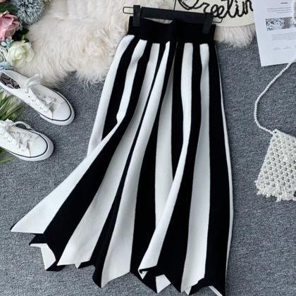A Line Stripe Skirt High-quality Knitted Skirt