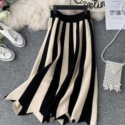 A Line Stripe Skirt High-quality Knitted Skirt