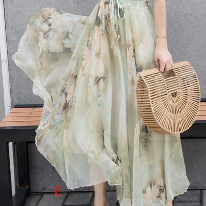 Stylish A Line Floral Pattern Chiffon Skirt..
