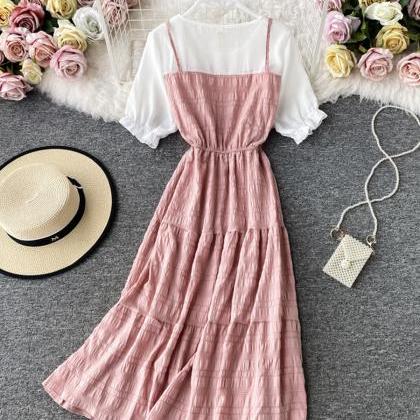 Cute A Line Round Neck Stitching Dress Summer..