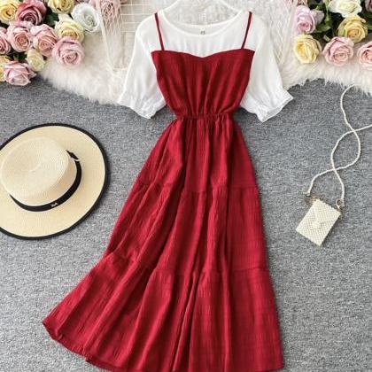 Cute A Line Round Neck Stitching Dress Summer..