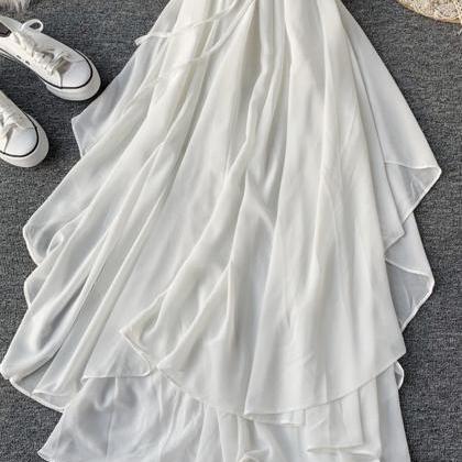 White Chiffon Backless Dress A Line Summer Dress