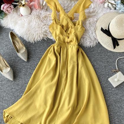 Fashion Girl Dress A Line Yellow Summer Dress