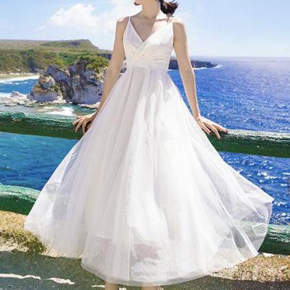 White A Line Tulle Dress Summer Dress