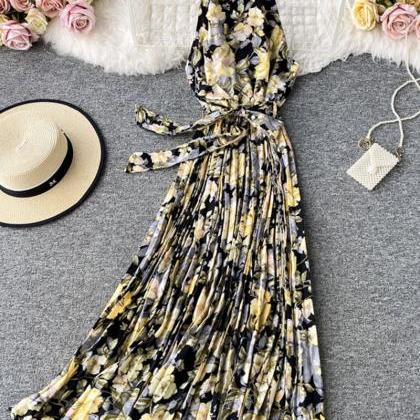 Stylish A Line Print Sleeveless Long Dress