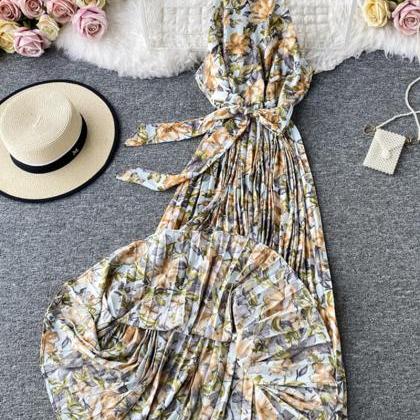 Stylish A Line Print Sleeveless Long Dress
