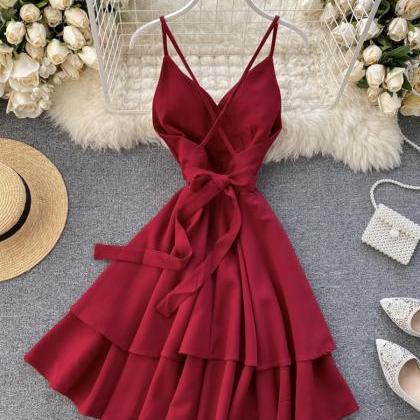 A Line V Neck Short Dress Summer Dress