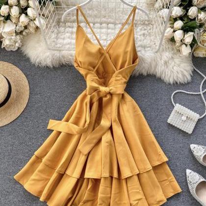 A Line V Neck Short Dress Summer Dress