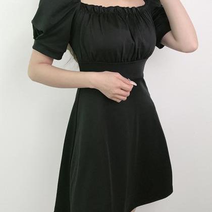 A Line Puff Sleeve Little Dress Black Dress