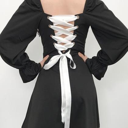 A Line Long Sleeve Little Dress Black Dress
