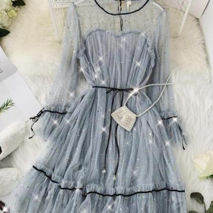 Lovely Tulle Stars Sequins Dress Summer Dress