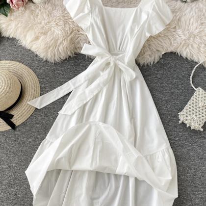 Lovely White Short Sleeve Dress Summer Dress
