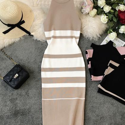 Tight-fitting Striped Knitted Dress