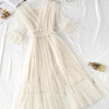 A Line Two Pieces Tulle Dress With Sequins