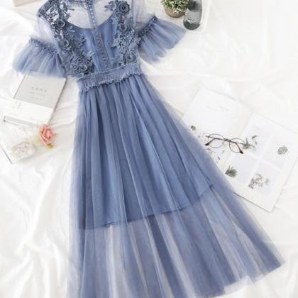 Cute A Line Tulle Lace Applique Dress Summer Dress