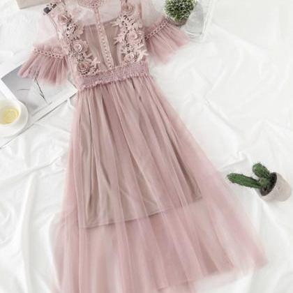 Cute A Line Tulle Lace Applique Dress Summer Dress